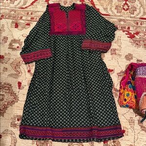 Elegant Black and Pink Embroidered Afghan Dress